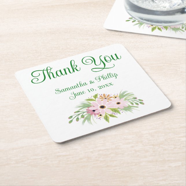 Thank you coaster wedding favour green tree (Angled)