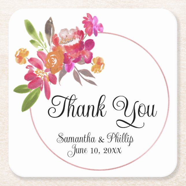 Thank you coaster wedding favour green tree (Front)