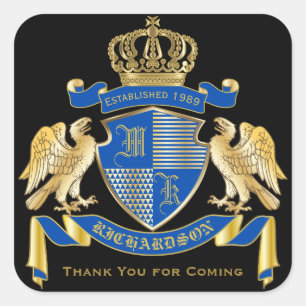 Thank You Coat of Arms Blue Gold Eagle Emblem Square Sticker