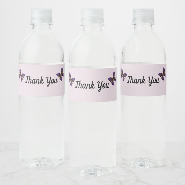 Thank You Colourful Butterflies Vivid Appreciation Water Bottle Label (Bottles)