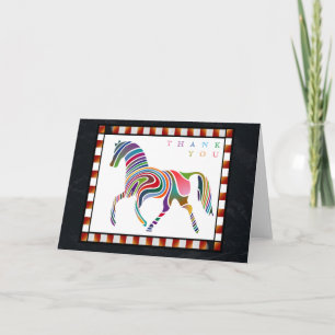 Thank You Colourful Horse Pony with Border Black Card