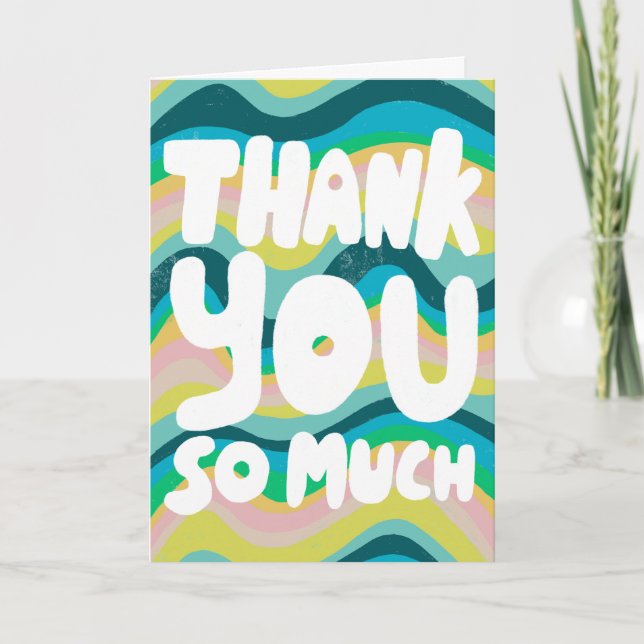 THANK YOU Colourful Pink Green Curvy Stripes CUSTO Card (Front)