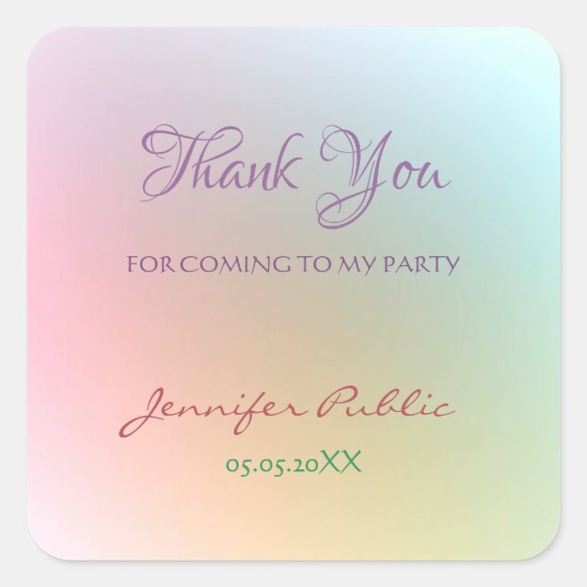Thank You Colourful Template Typography Script Tex Square Sticker (Front)