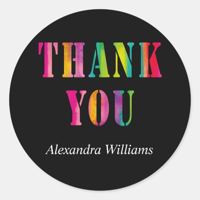 Thank You Colourful Typography Personalised Classic Round Sticker (Front)