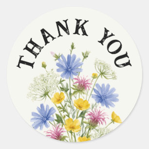 Thank you colourful watercolor wildflowers classic round sticker