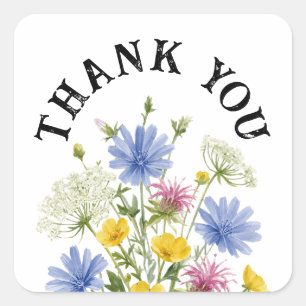 Thank you colourful watercolor wildflowers square sticker