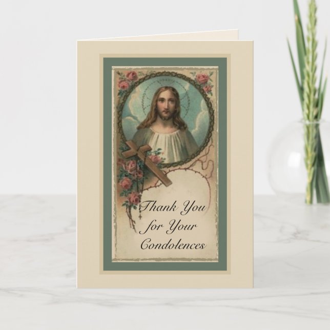 Thank You  Condolence Sympathy Rosary Jesus Cross (Front)