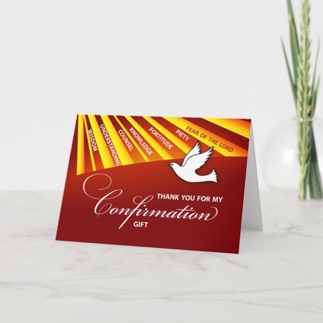 Thank You Confirmation Gift Gold & Red Rays Card (Front)