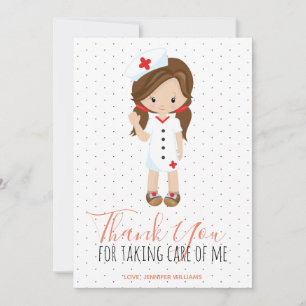 Thank You Coral Script Polka dot Medical Nurse Card
