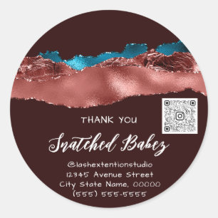 Thank You Cosmetic Logo QR Code Burgundy Teal Blue Classic Round Sticker