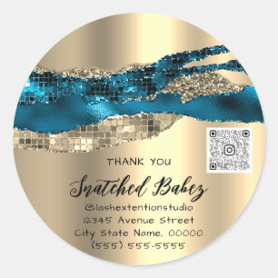 Thank You Cosmetic Logo QR Code Glitter Faux Gold Classic Round Sticker