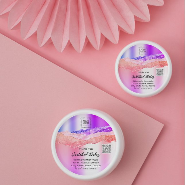 Thank You Cosmetic Logo QR Code Pink Purple Violet Classic Round Sticker (Creator Uploaded)