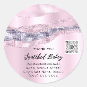 Thank You Cosmetic Logo QR Code Pink PurpleGlitter Classic Round Sticker