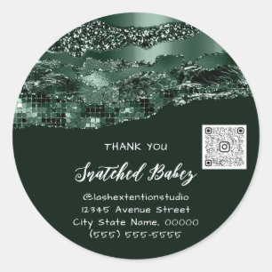 Thank You Cosmetic Logo QRCode Woodland Green Sage Classic Round Sticker