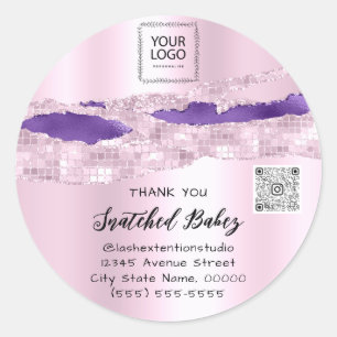 Thank You Cosmetic LogoQRCode Pink Purple Packagig Classic Round Sticker