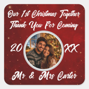 Thank You Couple 1st Christmas Together Photo Square Sticker