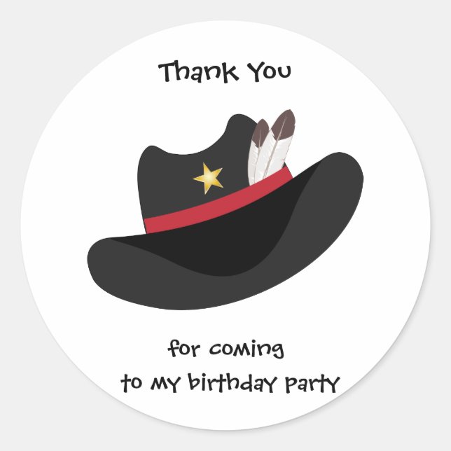 Thank You Cowboy Birthday Party Gift Tag Sticker (Front)