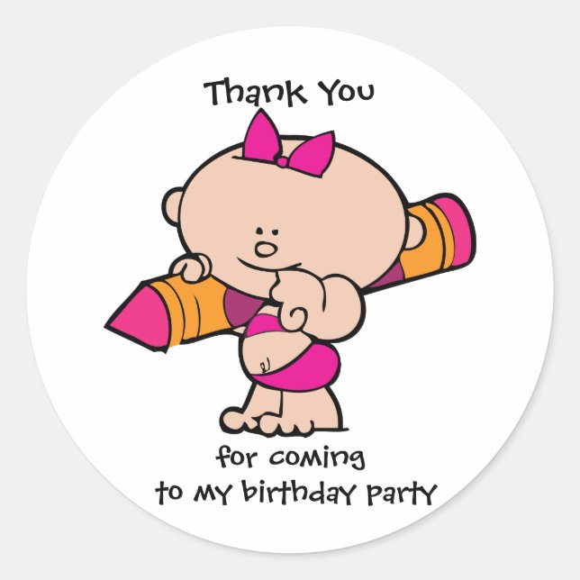 Thank You Crayon Birthday Party Gift Tag Sticker (Front)