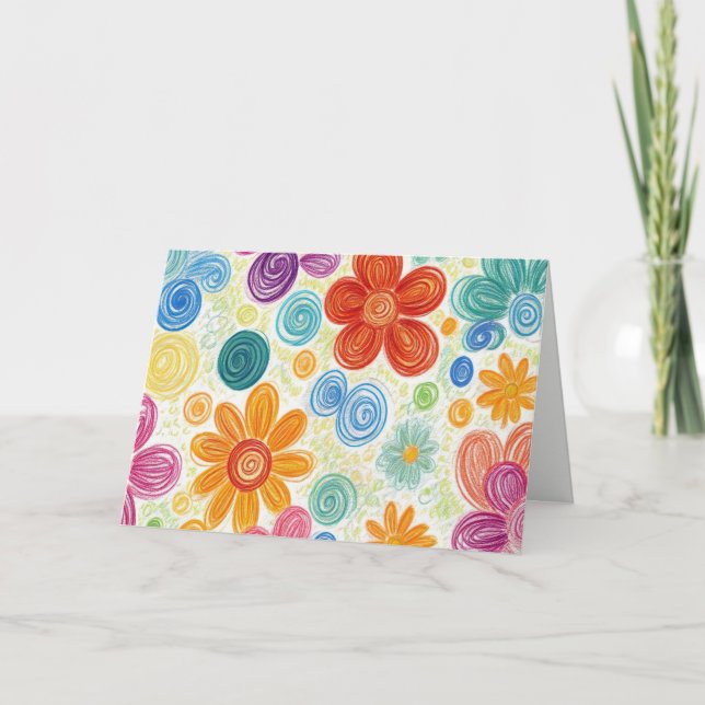 Thank You Crayon Doodle Daisy Design Card (Front)