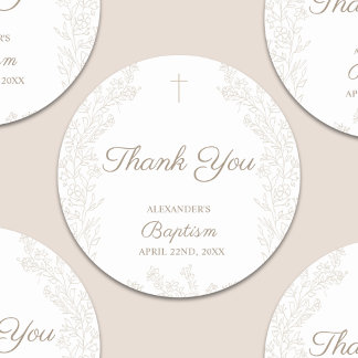 Thank You Cross Flowers Christian Baptism Classic Round Sticker