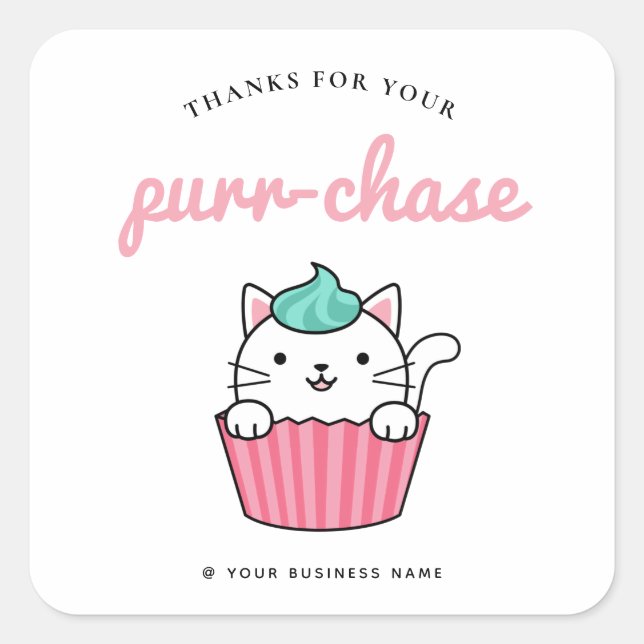 thank you cupcake pastry cake shop funny cat pun square sticker (Front)