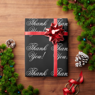 Thank You Cursive Black and White Wrapping Paper