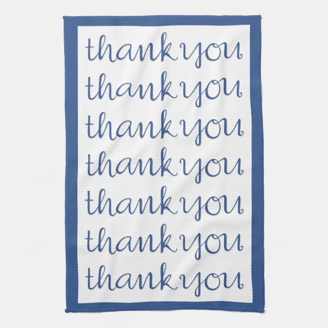 Thank You Cursive blue Tea Towel (Vertical)
