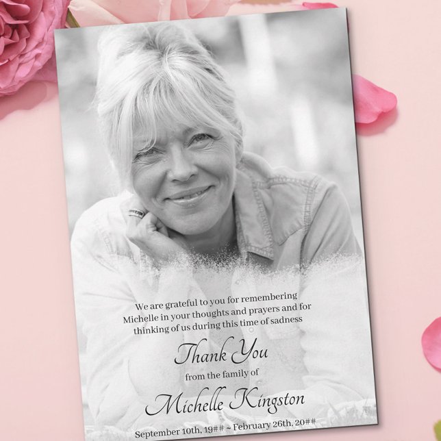Thank You Custom Black & White Photo Funeral Card (Creator Uploaded)