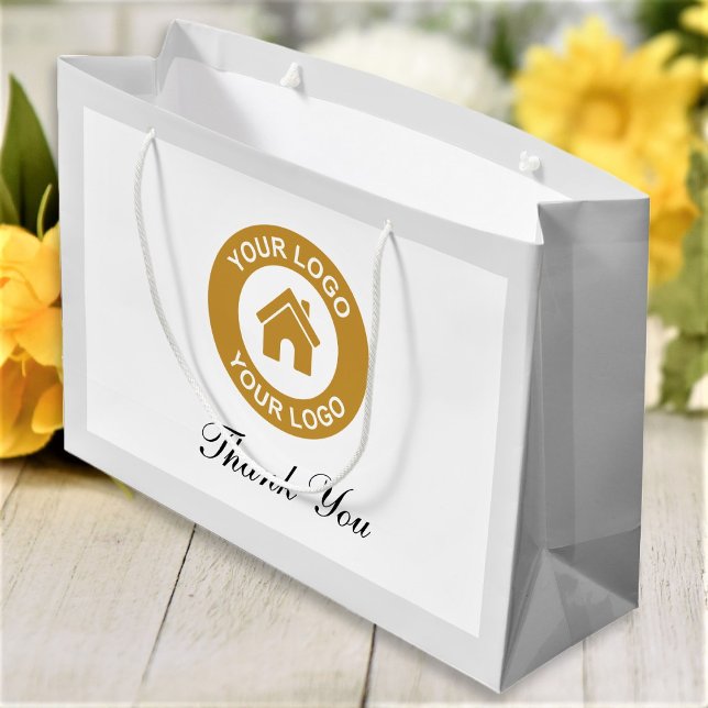Thank You Custom Business Logo Script Text Large Gift Bag (Creator Uploaded)