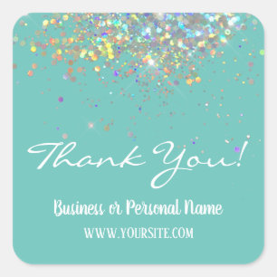 Thank You Custom Business Rainbow Glitter Square S Square Sticker