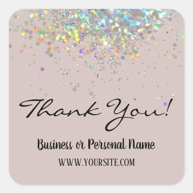Thank You Custom Business Rainbow Glitter Square S Square Sticker (Front)
