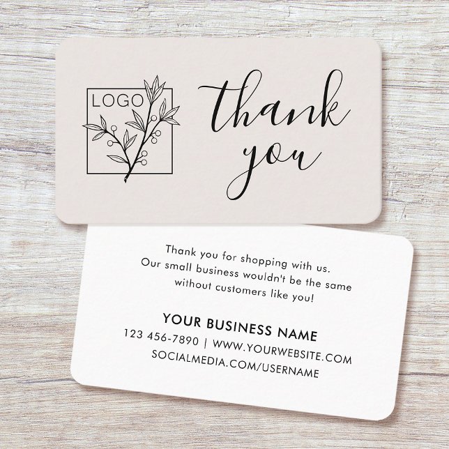 Thank You Custom Logo Modern Script Off-White Business Card (Creator Uploaded)