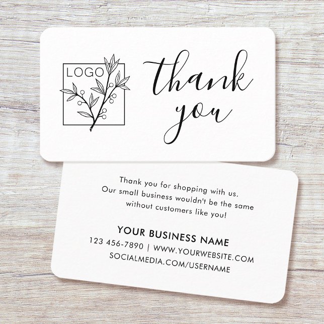 Thank You Custom Logo Modern Script White Business Card (Creator Uploaded)