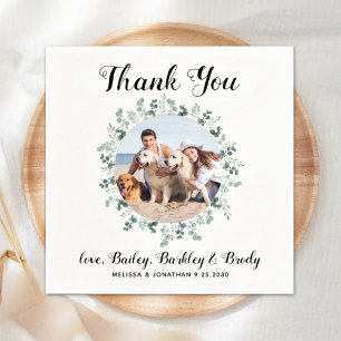 Thank You Custom Pet Photo Eucalyptus Dog Wedding Napkin