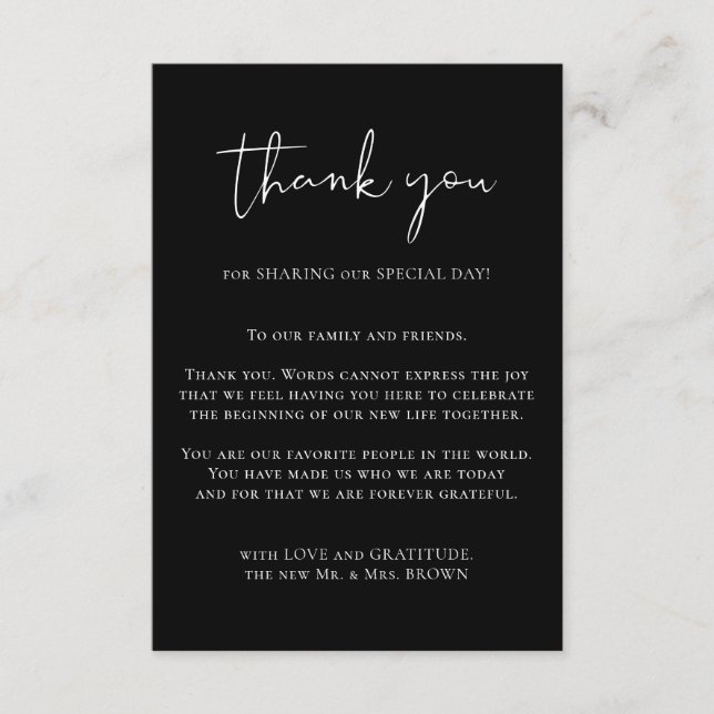 Thank you custom photo simple BLACK Enclosure Card (Front)