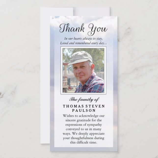 Thank You Custom Photo Sympathy - Peaceful Sky Card (Front)