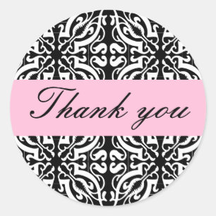 Thank you - Customisable (Black & White Damask) Classic Round Sticker