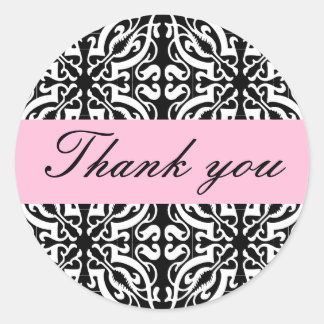 Thank you - Customisable (Black & White Damask) Classic Round Sticker