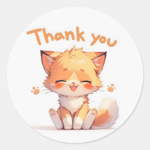 Thank You Cute Anime Cat Classic Round Sticker