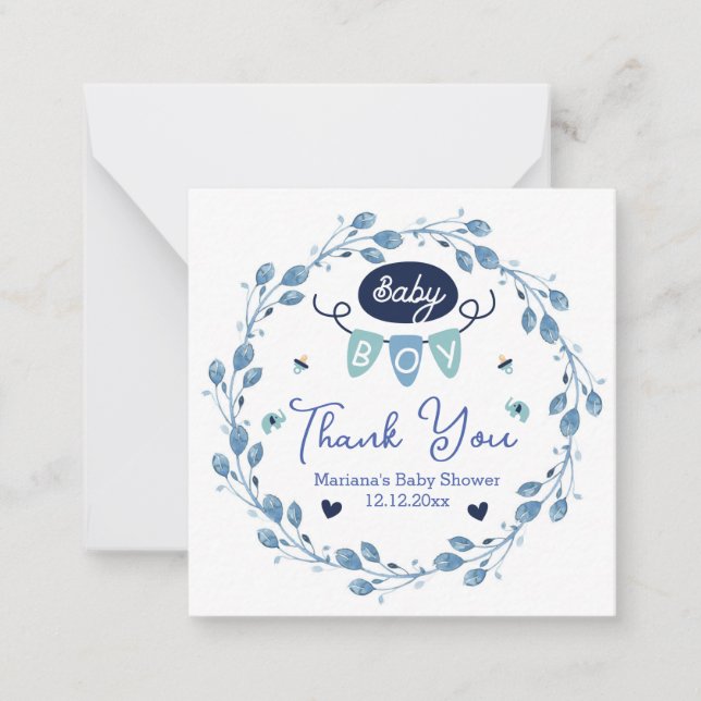 thank you cute baby shower blue botanical stylish card (Front)