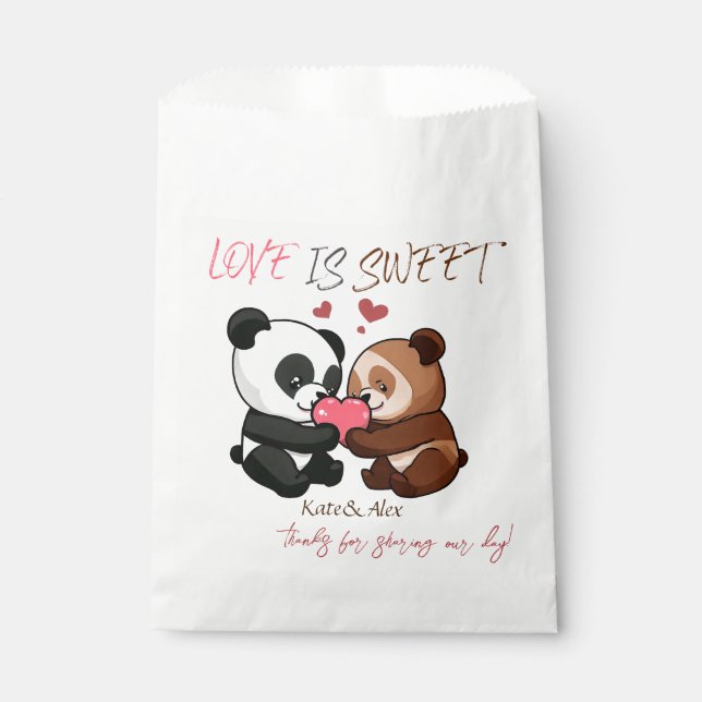 Thank You, Cute Bear Couple, Love is Sweet Wedding Favour Bag (Front)
