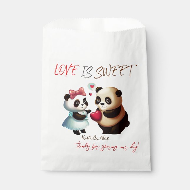 Thank You, Cute Bear Couple, Love is Sweet Wedding Favour Bag (Front)
