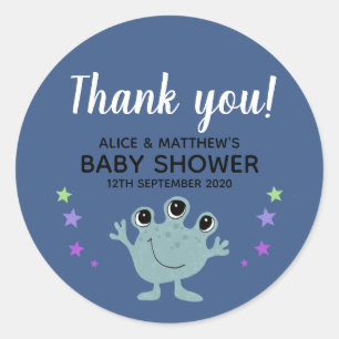 Thank You Cute Boys Space Alien Baby Shower Classic Round Sticker
