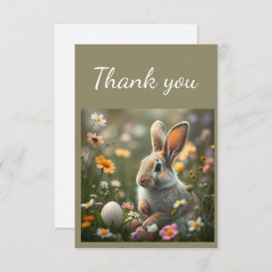 Thank You Cute Bunny Rabbit Easter Eggs Flowers
