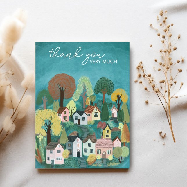THANK YOU Cute Country Village Illustration Postcard (THANK YOU Card Cute Country Village Illustration Postcard
)