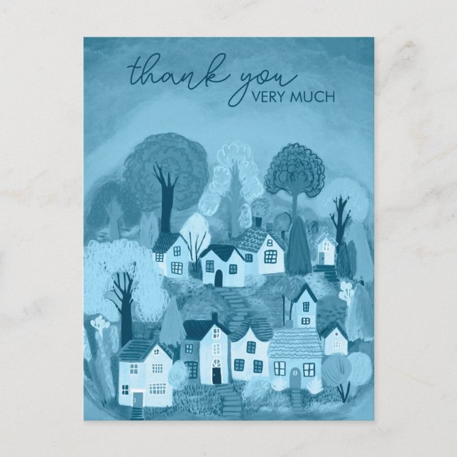 THANK YOU Cute Country Village Illustration Postcard (Front)