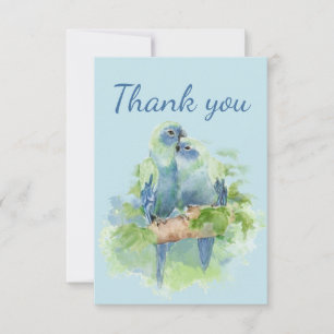 Thank You Cute Cuddling Blue Parrot Birds Card