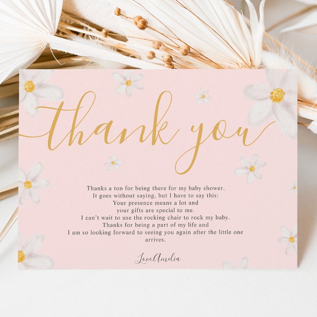 Thank you cute daisy watercolor gold baby shower card (Creator Uploaded)