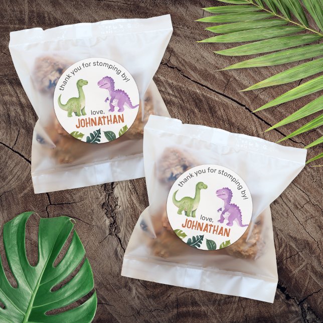 Thank You Cute Dinosaur Birthday Party Classic Round Sticker (Thank You Cute Dinosaur Birthday Party Classic Round Sticker)