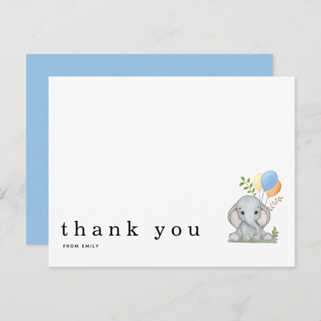 Thank You Cute Elephant Blue Baby Boy Card (Front/Back)